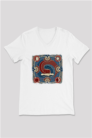 Amorphis Baskılı Unisex Beyaz V Yaka Tişört
