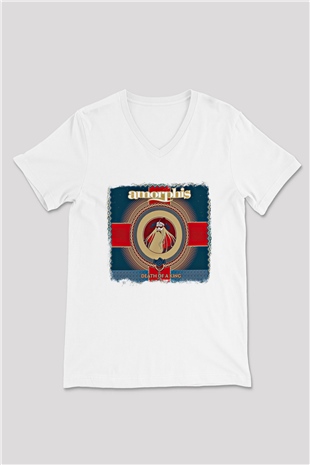 Amorphis Baskılı Unisex Beyaz V Yaka Tişört
