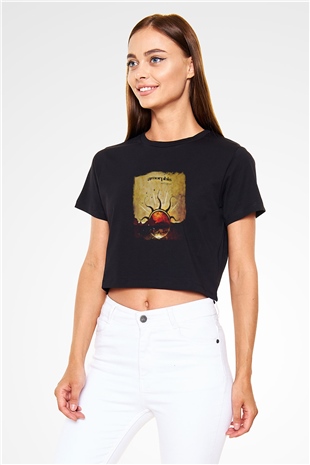 Amorphis Baskılı Unisex Siyah Crop Top Tişört