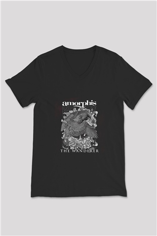 Amorphis Baskılı Unisex Siyah V Yaka Tişört