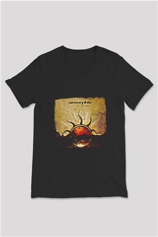 Amorphis Baskılı Unisex Siyah V Yaka Tişört