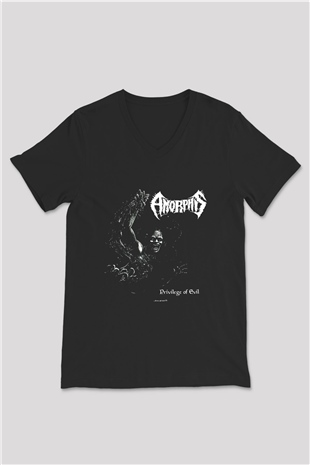 Amorphis Baskılı Unisex Siyah V Yaka Tişört