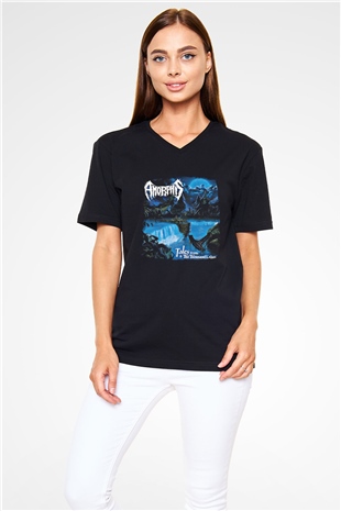 Amorphis Baskılı Unisex Siyah V Yaka Tişört