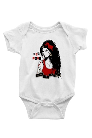 Amy Winehouse Baskılı Beyaz Unisex Bebek Body - Zıbın