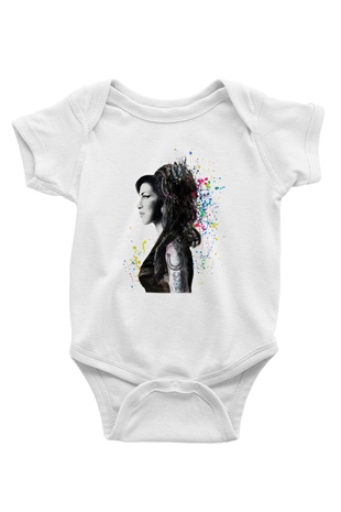 Amy Winehouse Baskılı Beyaz Unisex Bebek Body - Zıbın