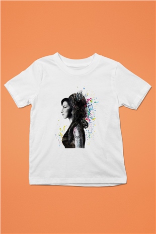 Amy Winehouse Baskılı Beyaz Unisex Çocuk Tişört