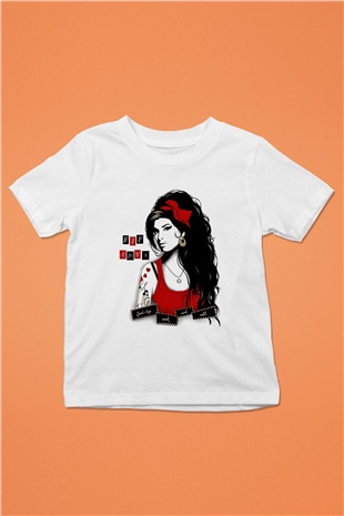 Amy Winehouse Baskılı Beyaz Unisex Çocuk Tişört