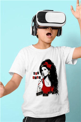 Amy Winehouse Baskılı Beyaz Unisex Çocuk Tişört