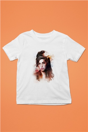 Amy Winehouse Baskılı Beyaz Unisex Çocuk Tişört