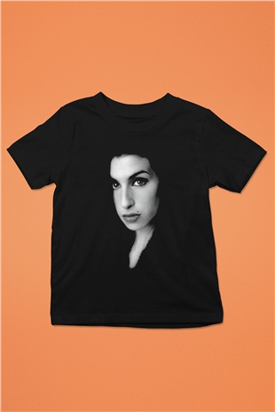 Amy Winehouse Baskılı Siyah Unisex Çocuk Tişört