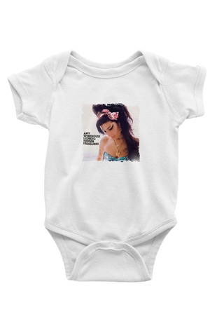 Amy Winehouse Baskılı Unisex Beyaz Bebek Body - Zıbın