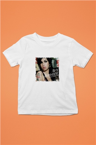 Amy Winehouse Baskılı Unisex Beyaz Çocuk Tişört