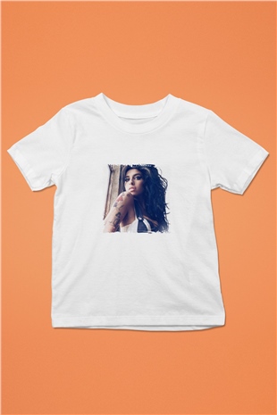Amy Winehouse Baskılı Unisex Beyaz Çocuk Tişört