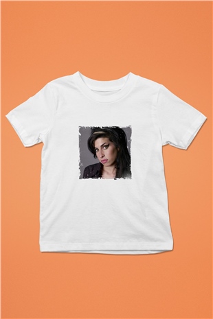 Amy Winehouse Baskılı Unisex Beyaz Çocuk Tişört