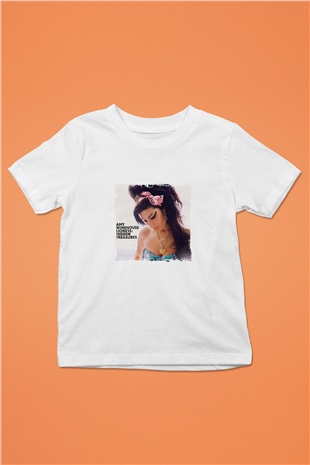 Amy Winehouse Baskılı Unisex Beyaz Çocuk Tişört