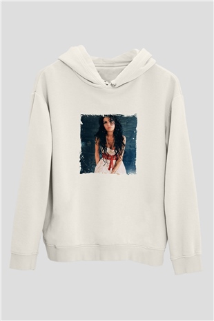 Amy Winehouse Baskılı Unisex Beyaz Kapüşonlu Sweatshirt