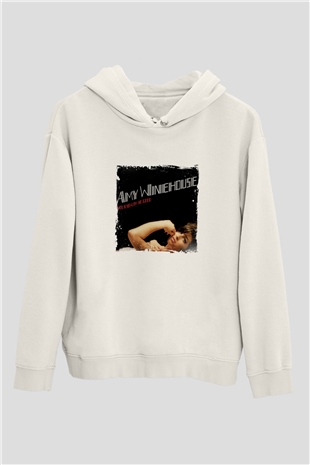 Amy Winehouse Baskılı Unisex Beyaz Kapüşonlu Sweatshirt