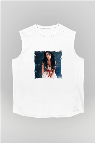Amy Winehouse Baskılı Unisex Beyaz Kolsuz Tişört
