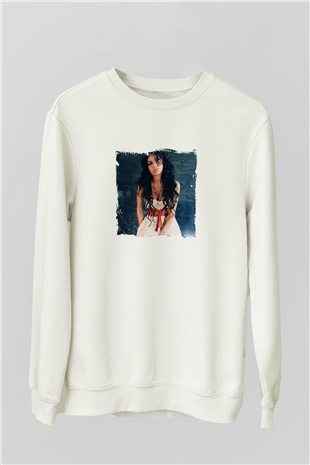 Amy Winehouse Baskılı Unisex Beyaz Sweatshirt