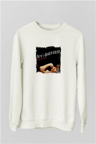 Amy Winehouse Baskılı Unisex Beyaz Sweatshirt