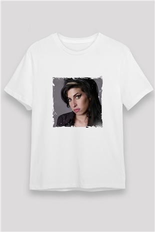 Amy Winehouse Baskılı Unisex Beyaz Tişört
