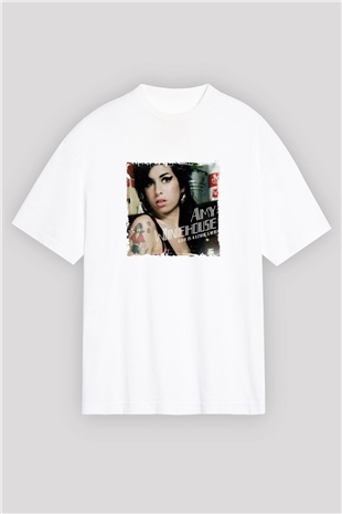 Amy Winehouse Baskılı Oversize Beyaz Tişört