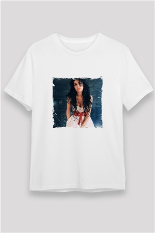 Amy Winehouse Baskılı Unisex Beyaz Tişört