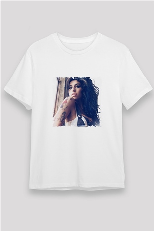 Amy Winehouse Baskılı Unisex Beyaz Tişört
