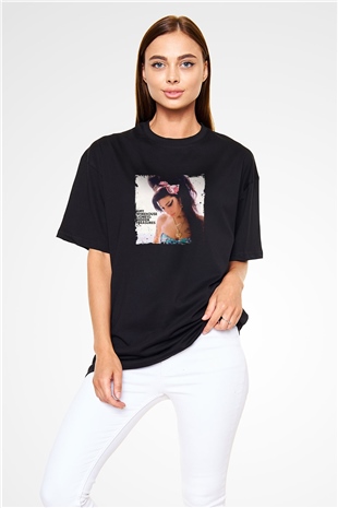 Amy Winehouse Baskılı Unisex Oversize Siyah Tişört