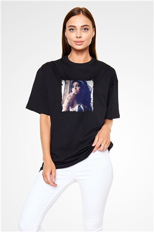 Amy Winehouse Baskılı Unisex Oversize Siyah Tişört