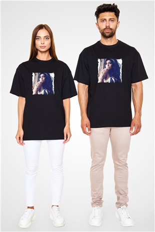 Amy Winehouse Baskılı Unisex Oversize Siyah Tişört
