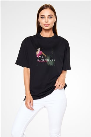 Amy Winehouse Baskılı Unisex Oversize Siyah Tişört