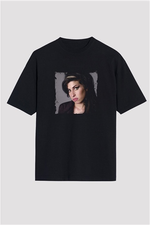 Amy Winehouse Baskılı Unisex Oversize Siyah Tişört