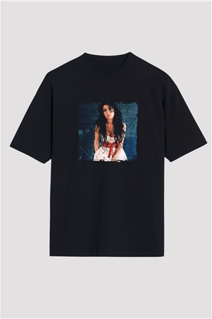 Amy Winehouse Baskılı Unisex Oversize Siyah Tişört