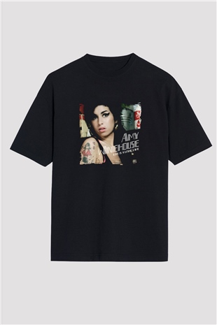 Amy Winehouse Baskılı Unisex Oversize Siyah Tişört