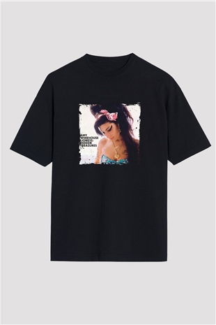 Amy Winehouse Baskılı Unisex Oversize Siyah Tişört