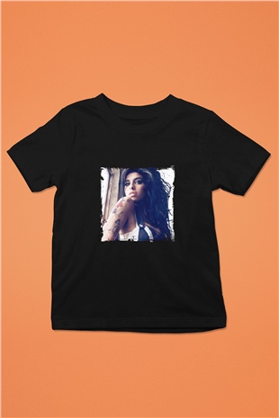 Amy Winehouse Baskılı Unisex Siyah Çocuk Tişört