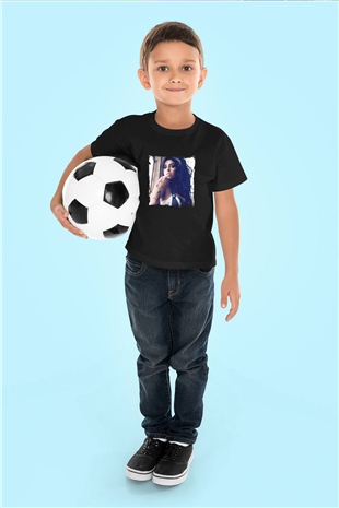 Amy Winehouse Baskılı Unisex Siyah Çocuk Tişört