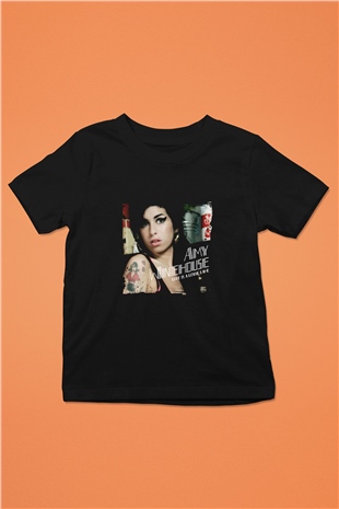 Amy Winehouse Baskılı Unisex Siyah Çocuk Tişört