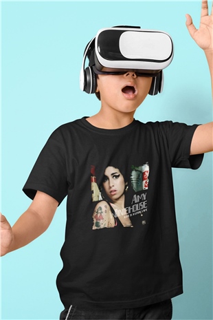 Amy Winehouse Baskılı Unisex Siyah Çocuk Tişört