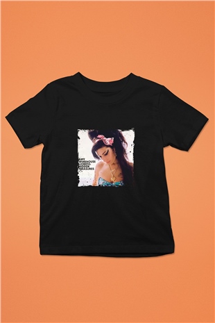 Amy Winehouse Baskılı Unisex Siyah Çocuk Tişört