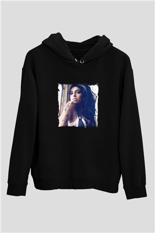 Amy Winehouse Baskılı Unisex Siyah Hoodie