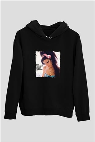 Amy Winehouse Baskılı Unisex Siyah Hoodie