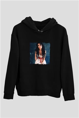 Amy Winehouse Baskılı Unisex Siyah Hoodie