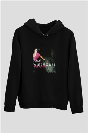 Amy Winehouse Baskılı Unisex Siyah Hoodie