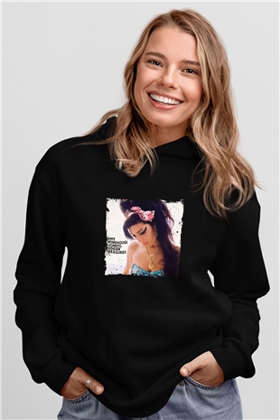 Amy Winehouse Baskılı Unisex Siyah Hoodie
