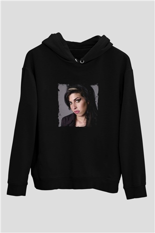 Amy Winehouse Baskılı Unisex Siyah Hoodie