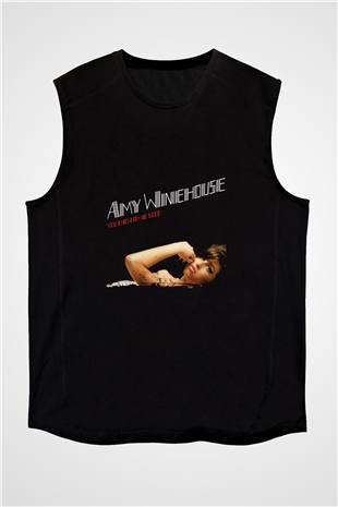Amy Winehouse Baskılı Unisex Siyah Kolsuz Tişört