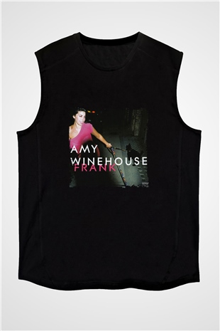 Amy Winehouse Baskılı Unisex Siyah Kolsuz Tişört