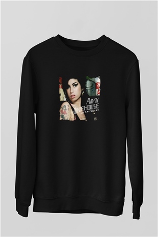 Amy Winehouse Baskılı Unisex Siyah Sweatshirt